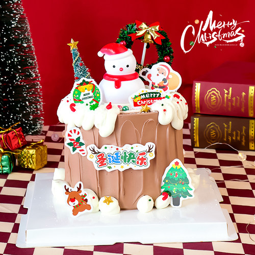 圣诞节雪人发光灯蛋糕装饰摆件