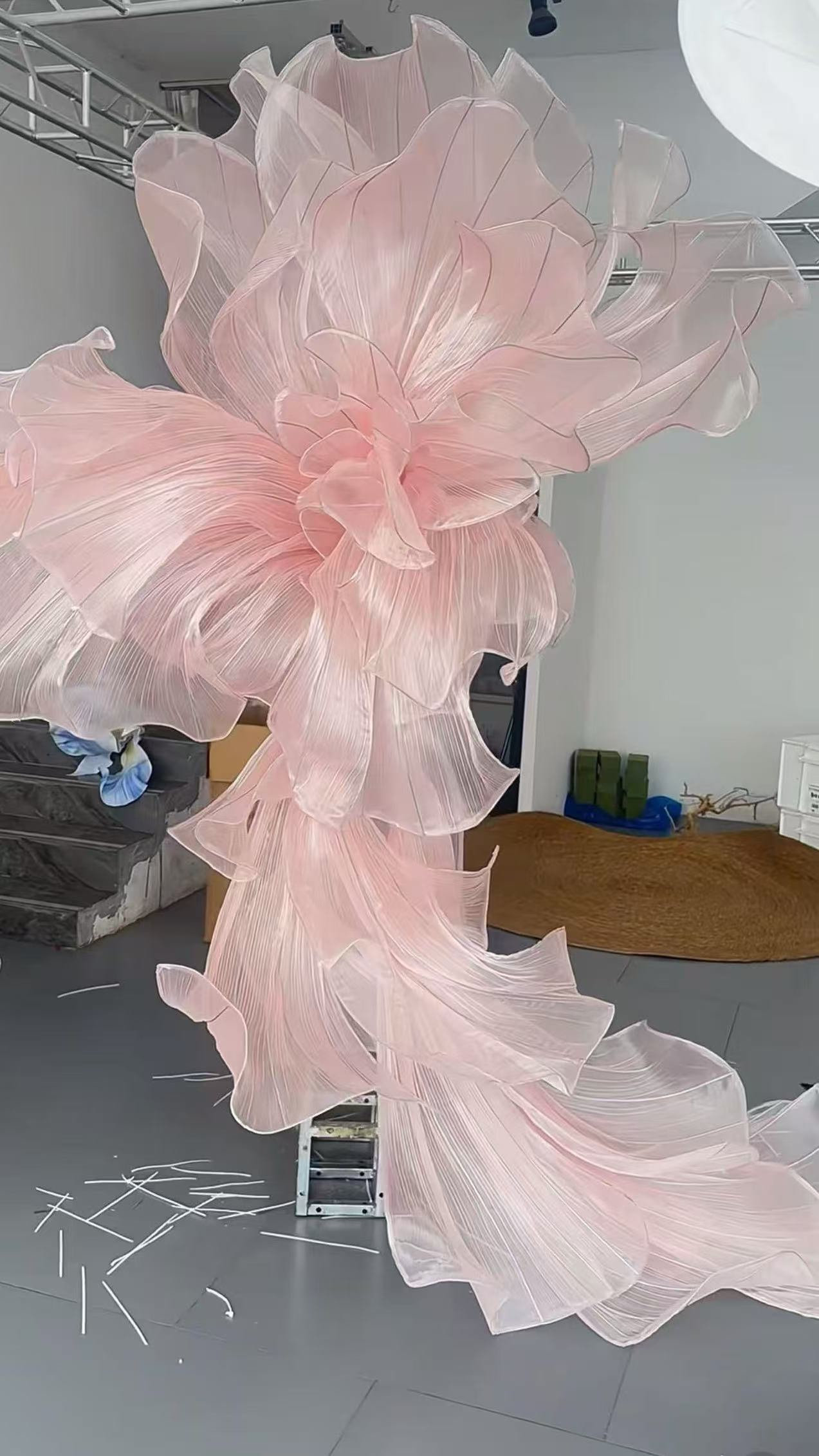 婚庆背景花艺花艺装饰纱艺花橱窗婚礼欧根纱美陈花纸巨型真丝