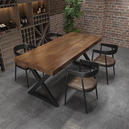 0A美复古铁艺酒吧烧烤式店音乐餐厅木餐椅实组合家用桌F77M5M66小