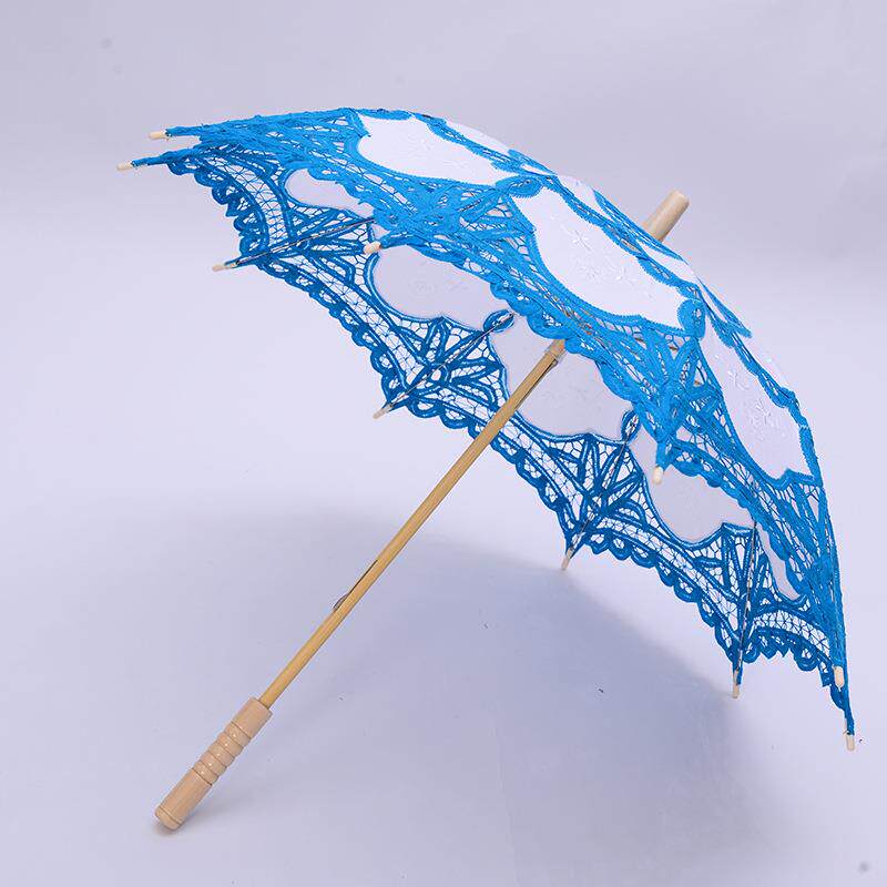 手工钩花棉伞婚庆摄影装伞工艺制作饰仿古984806蓝花边公主太布阳