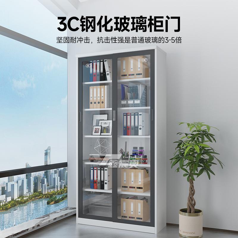 玻璃门文件柜密码锁钢制推拉移门防尘展示书柜办公室档案柜储物柜