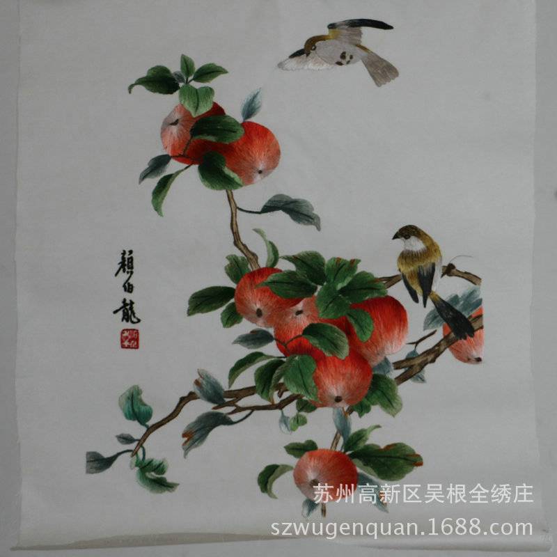 苏绣成品挂画客厅书房带框装饰画苏州手工刺绣花鸟未装裱图片