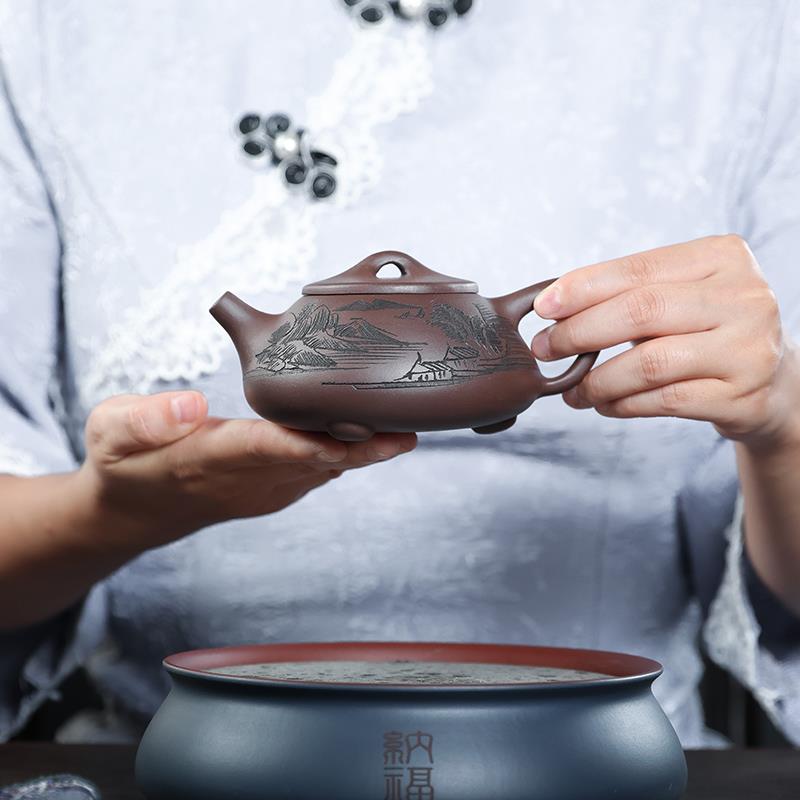 紫砂壶宜原兴纯ILX全家手工民正宗矿紫舟泥景石瓢壶功夫泡茶壶家