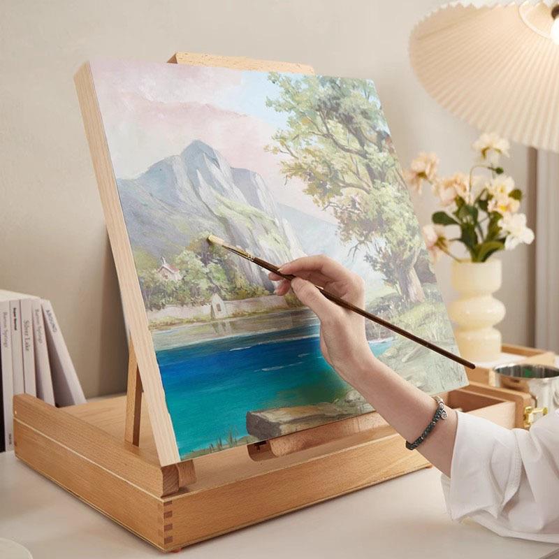 画架桌面台式美术专用榉木94箱素描生生画架实木折画叠便写携油画