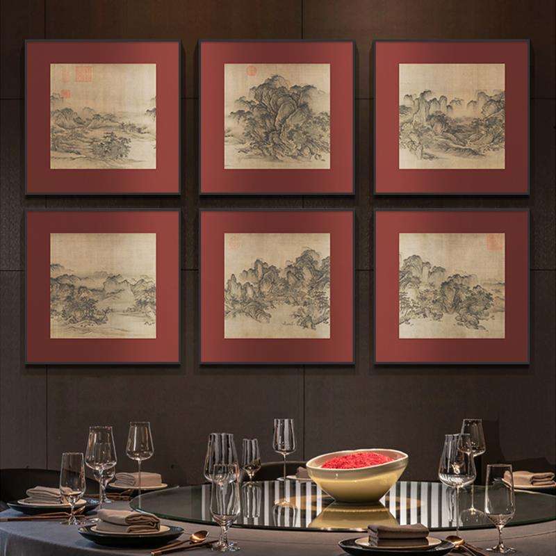 7K1新中式组合装饰画山水画正方形玄关画客厅餐厅挂画民宿酒店画图片