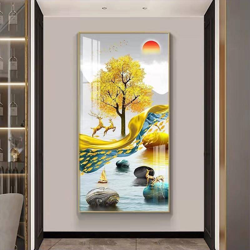 现代简约入户玄关装饰画走廊过道壁画竖版轻奢好寓意晶瓷镶钻挂画图片