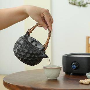 大容量茶纹提梁干 电陶炉煮专用壶陶壶锤纹提梁泡茶壶壶烧水锤中式