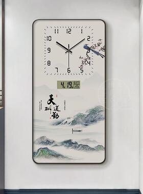 2025新款玄关钟表画电子静音万年历挂画时钟挂墙客厅家用高档挂钟