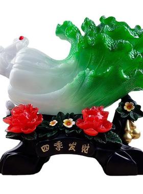 白菜摆树脂仿玉K71281四中发财玉白摆菜件式电视柜装季饰摆件乔迁