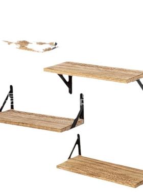 美式木制客厅装饰浮动隔板乡村壁挂式储物架墙面储物一字板置物架