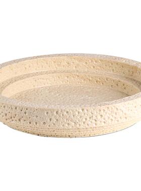 轻奢侘寂风仿黄洞石几何托盘收纳水果盘摆件餐桌玄关样板房装饰品