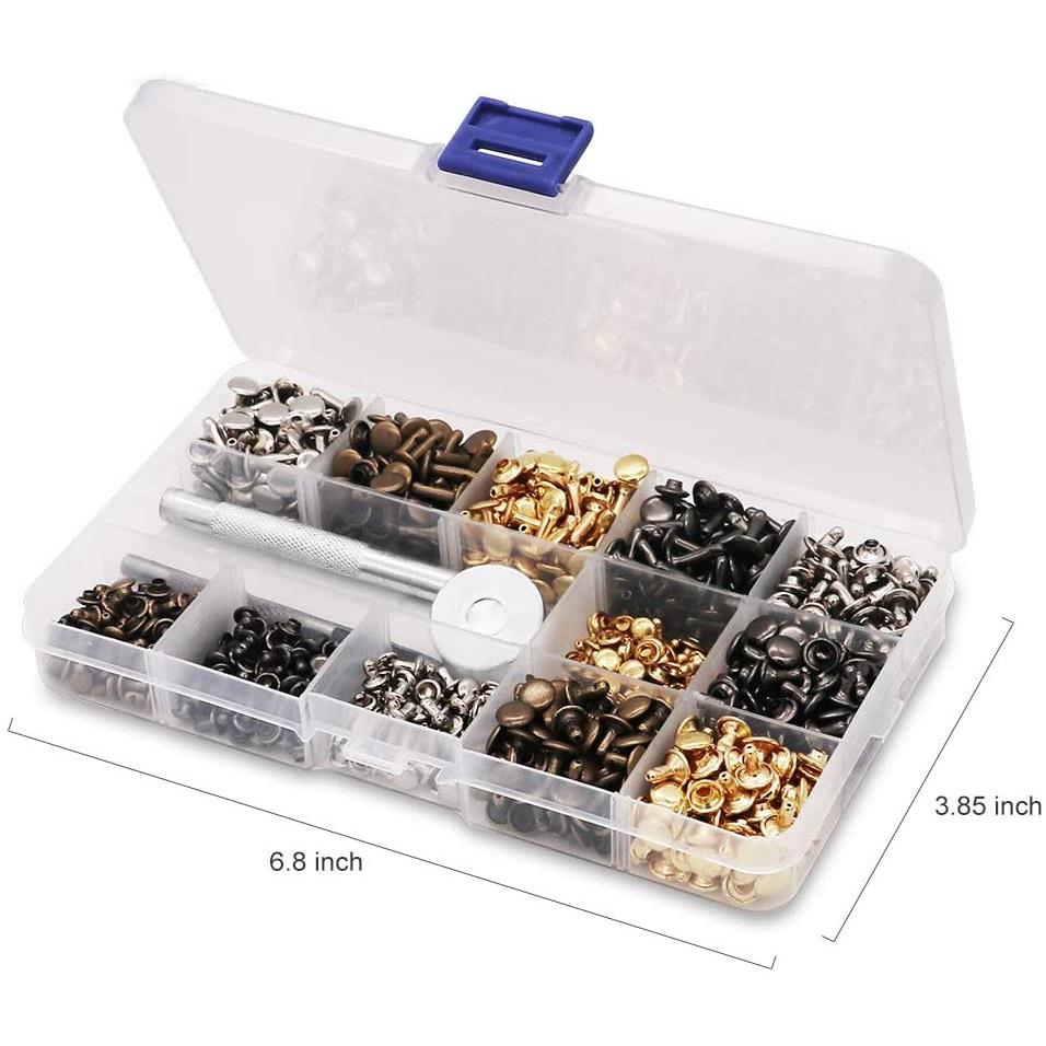 4颜0套皮革铆钉+8安装工3种尺寸JLK具4种色双帽铆钉DIY金属钮扣