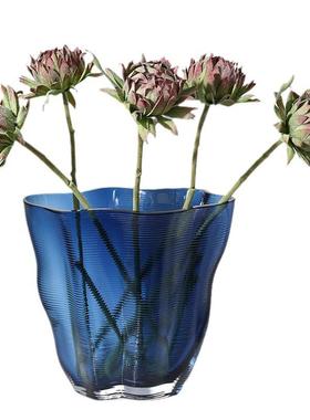 轻奢现代创纹设计玻璃花瓶横插花摆家居意饰品茶几桌件PUZ面果盘