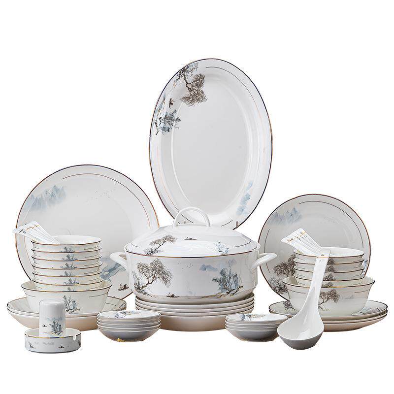 景德镇陶瓷餐具碗盘碟子公司开业礼品中式骨瓷高颜值碗筷套装