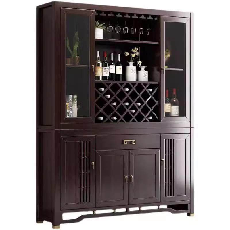 新中式实木餐边柜客厅靠墙高档家用玻璃柜酒柜现代简约红酒茶水柜