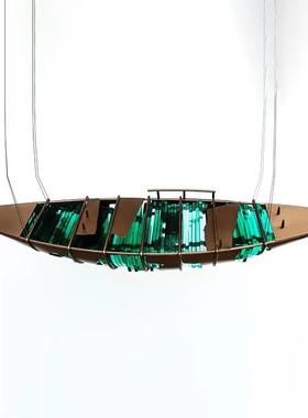 金属铁艺做旧透明亚克力装饰小品大型酒店会所空中吊件雕塑船艺术