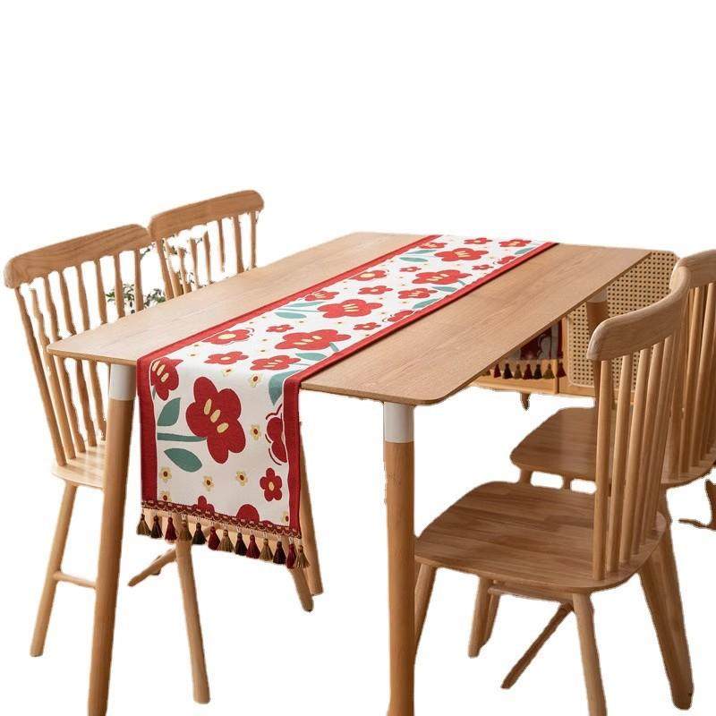 新中式桌旗结婚红色茶几茶席婚礼长条桌布婚庆高端轻奢床尾巾流苏