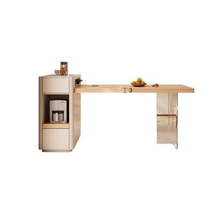 原木岛台餐桌一体奶油风岩板可伸缩实木亚克力小户型2023新款岛台