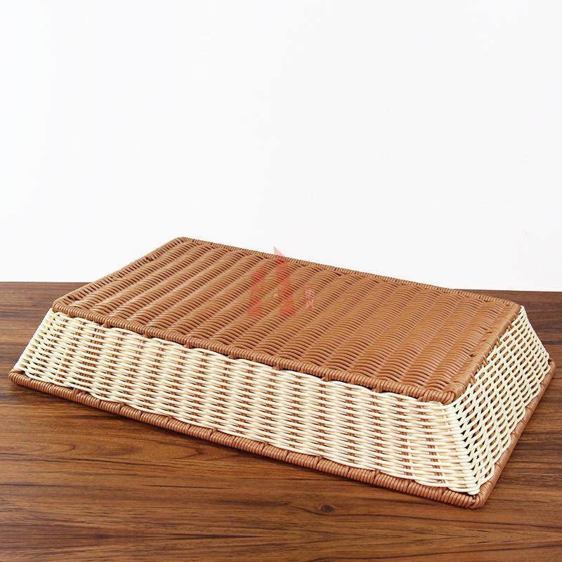 PP仿藤编织篮长方形面包篮商超陈列柜蔬果展示筐带盖西餐糕点篮,收纳整理,脏衣篮,淘宝优惠券,粉丝福利购,淘宝优惠卷