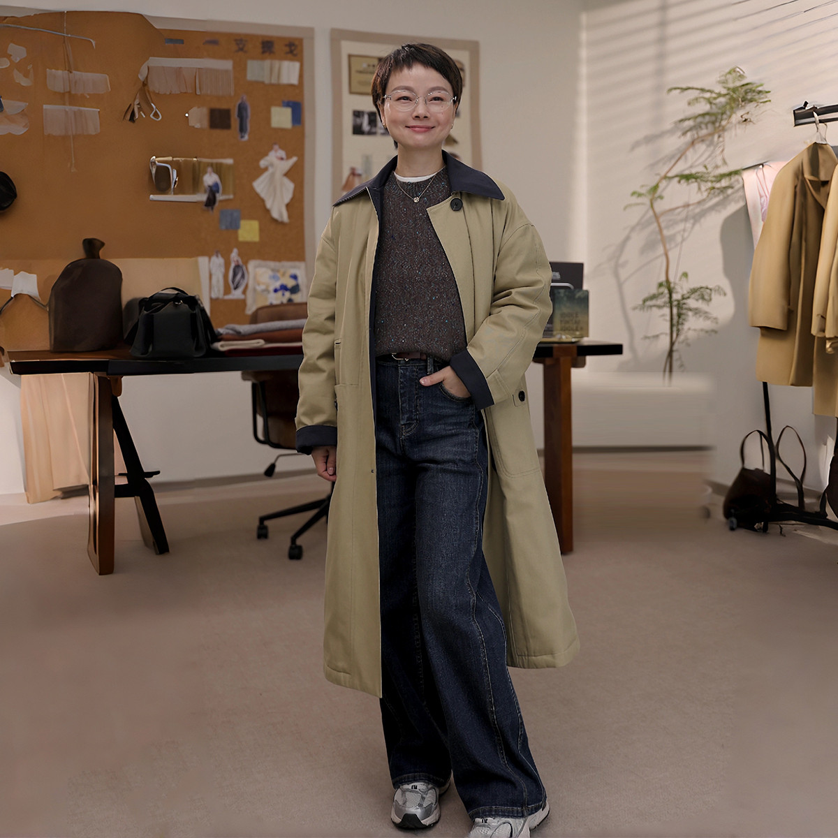 一支探戈丨小个子极简 撞色领廓形风衣款鹅绒羽绒服B版本2544007