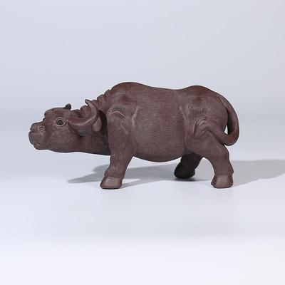 紫砂茶宠摆件拉毛水牛精品创意雕塑可养茶盘大号牛牛气冲天宜兴