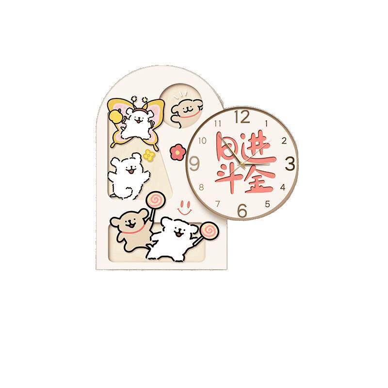 线条小狗钟表挂钟客厅奶油风餐厅时钟挂墙高级感电视背景墙装饰画