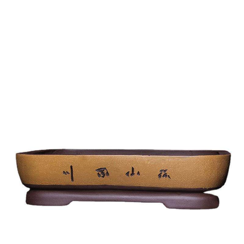 上水石底盘紫砂长方形盆景花盆无孔盆水底假山造景盆陶瓷吸水石盆