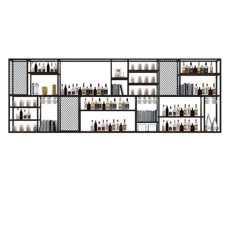 酒吧吧台酒柜壁挂式餐厅墙上铁艺带灯展示架工业风酒架置物架