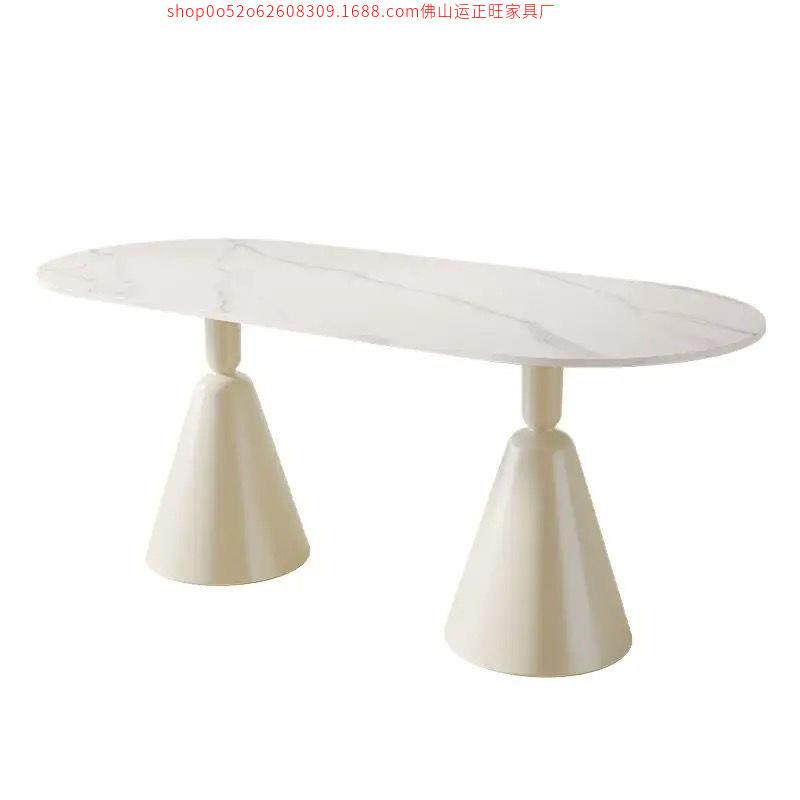 桌椅套装法式奶油风岩板餐桌家用小户型轻奢现代简约椭圆形圣杯桌