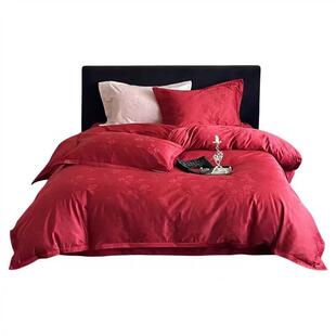 高级感结婚纯色四件套婚庆全棉100支大红婚嫁纯棉长绒棉床上用品