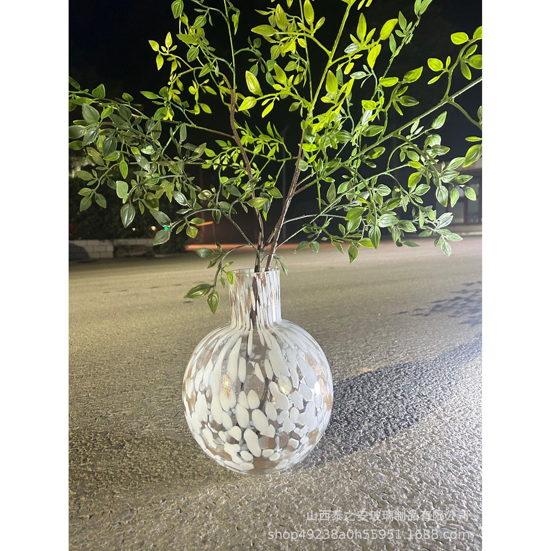 新款创意豹纹花瓶圆球玻璃花瓶加重加厚手工白点雪花花瓶人工吹制