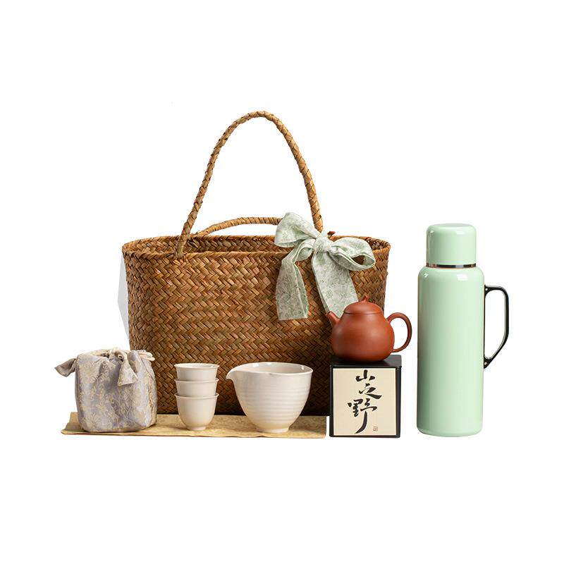 旅行茶具闷茶壶女士茶具茶杯紫砂壶户外便携藤编编手提篮套