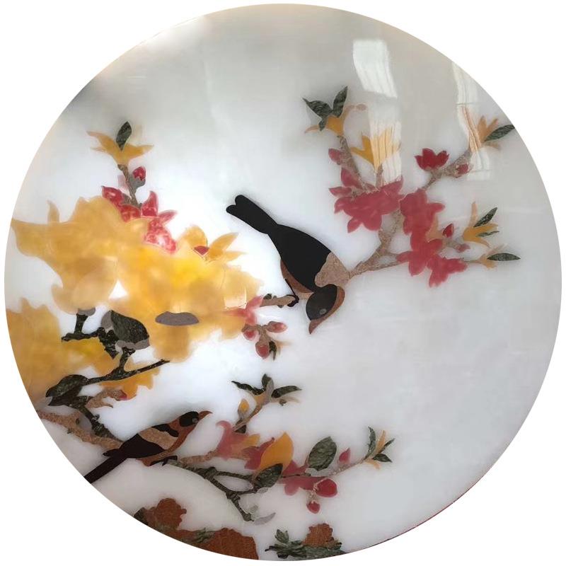 欧式别墅家居天然玉石拼花石画客厅玄关壁画