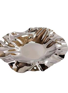 轻奢样板房装饰摆设304不锈钢水果盘果盆褶皱果篮不规则果盘