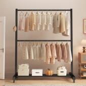 衣架落地卧室奶油风移动双层衣帽架客厅临时放衣服收纳挂衣架子