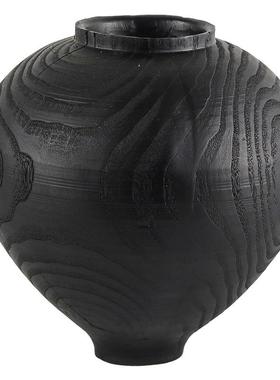 中古侘寂仿碳化木纹花瓶摆件复古仿真花艺盆景插花花器样板间饰品