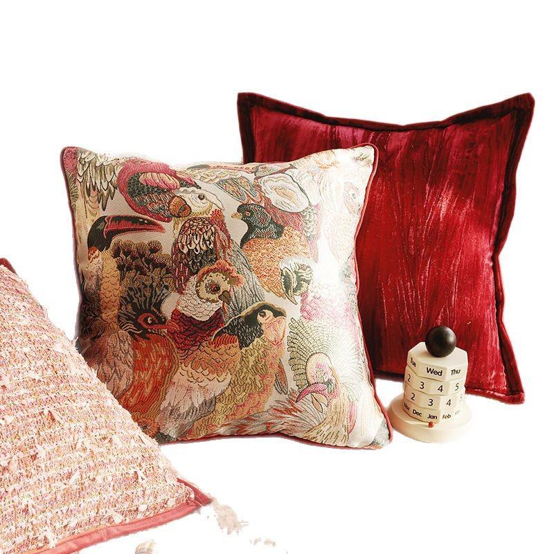 轻奢沙红客色法式抱枕高级复0古红色靠枕套靠垫发厅抱套飘窗枕靠