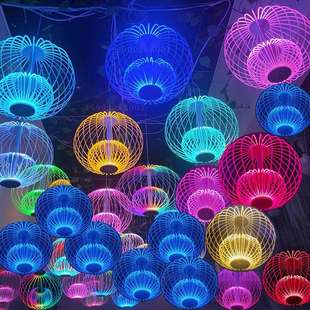 饰灯餐厅茶楼光纤灯笼 LED炫彩光纤灯笼夜市摆摊夜旅发光装