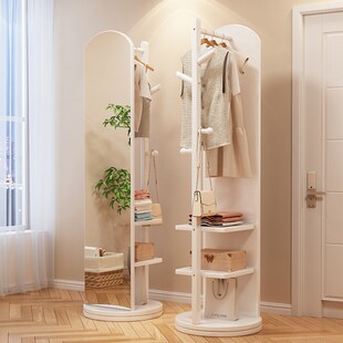 全身镜全实木落地镜可旋转可移动穿衣镜家用卧室试衣镜带挂衣架镜