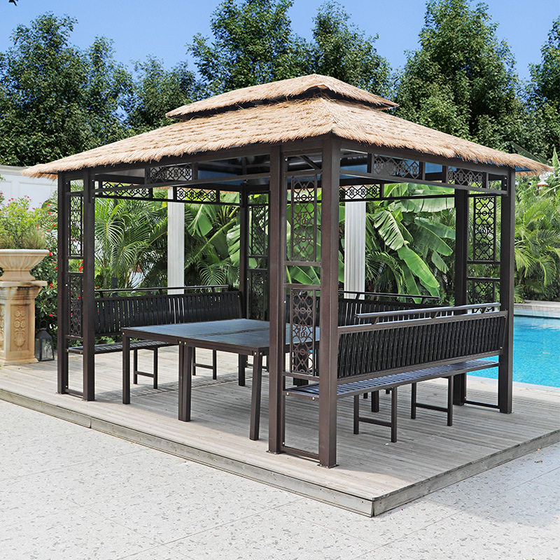户外茅草凉亭铁艺帐篷花园田园农庄农家乐遮阳棚家用庭院亭子