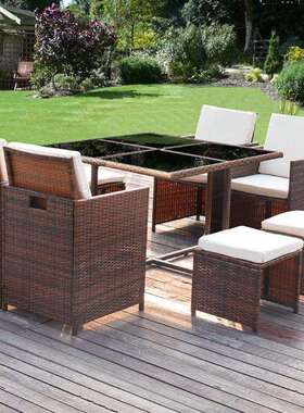 户外藤编沙发家具带脚踏可拆装藤编休闲沙发组合庭院露台藤沙发