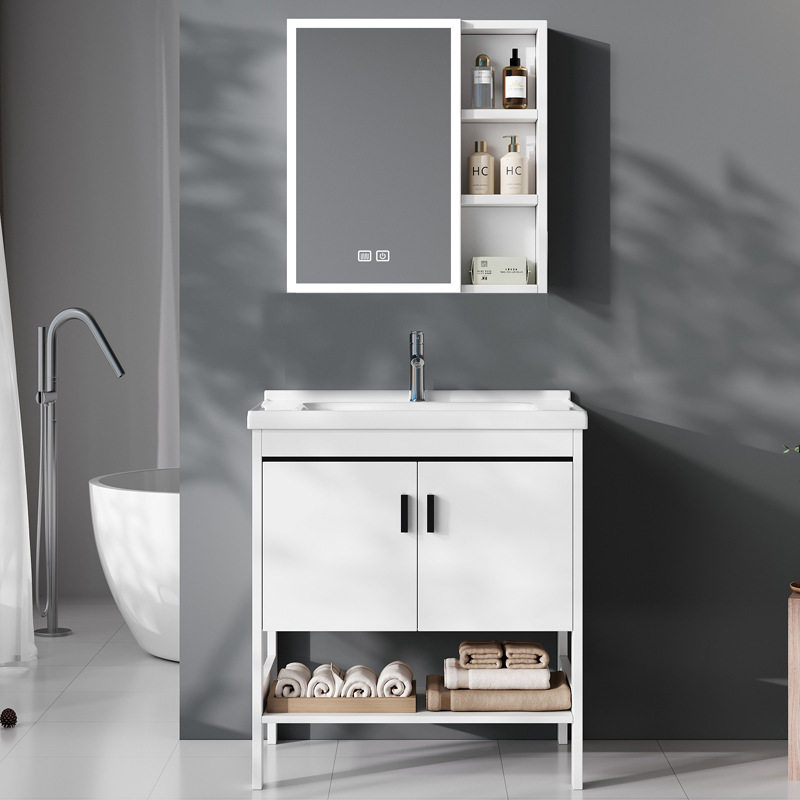 工厂跨境批发落地浴室柜组合陶瓷一体盆洗漱盆洗手台铝合金拆装柜