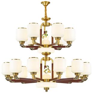 新中式 楼大吊灯全铜实木玻璃客厅中空跃层楼梯间长吊灯 别墅复式