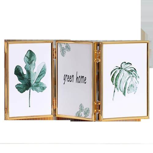 热卖北欧简约现代三连折叠金属相框摆台5寸6寸7寸8寸竖款