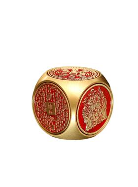 黄铜五路财神朱砂红六面转转工艺品手把件客厅玄关办公室桌面摆件