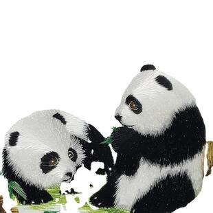 ◔刺绣双面绣大熊猫摆件小屏风戏竹手推绣蜀绣湘绣粤绣成都礼物