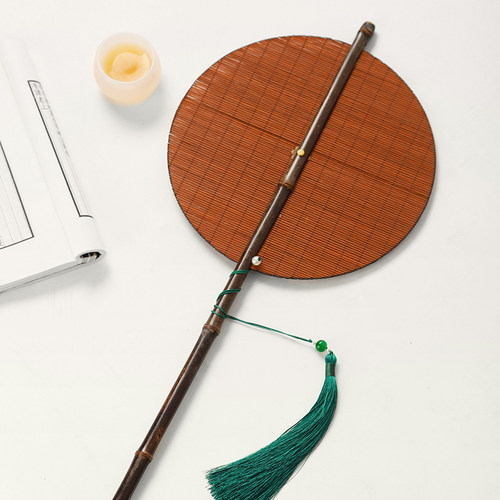 古风紫竹大漆竹编挂腰扇长柄流苏团扇便携汉服宫扇国风可卷曲折扇