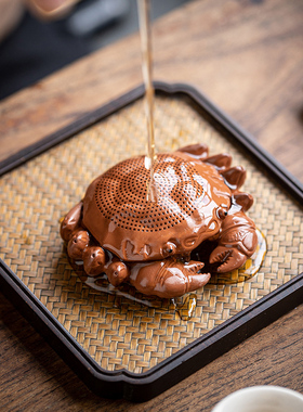 创意螃蟹一体过滤紫砂可养茶宠摆件滤茶器茶道配件擦茶桌茶台装饰