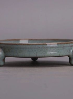 宋汝窑天青釉三足洗古玩旧货古董景德镇仿古瓷器民间收藏装饰摆件