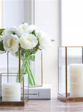 极速北欧复古铜框玻璃罩几何透明摆件铜边古董展示柜防尘罩样板房